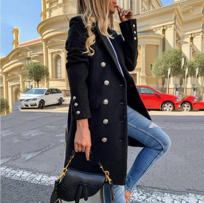 Manteau mi-long jaune croisé à col revers pour femme