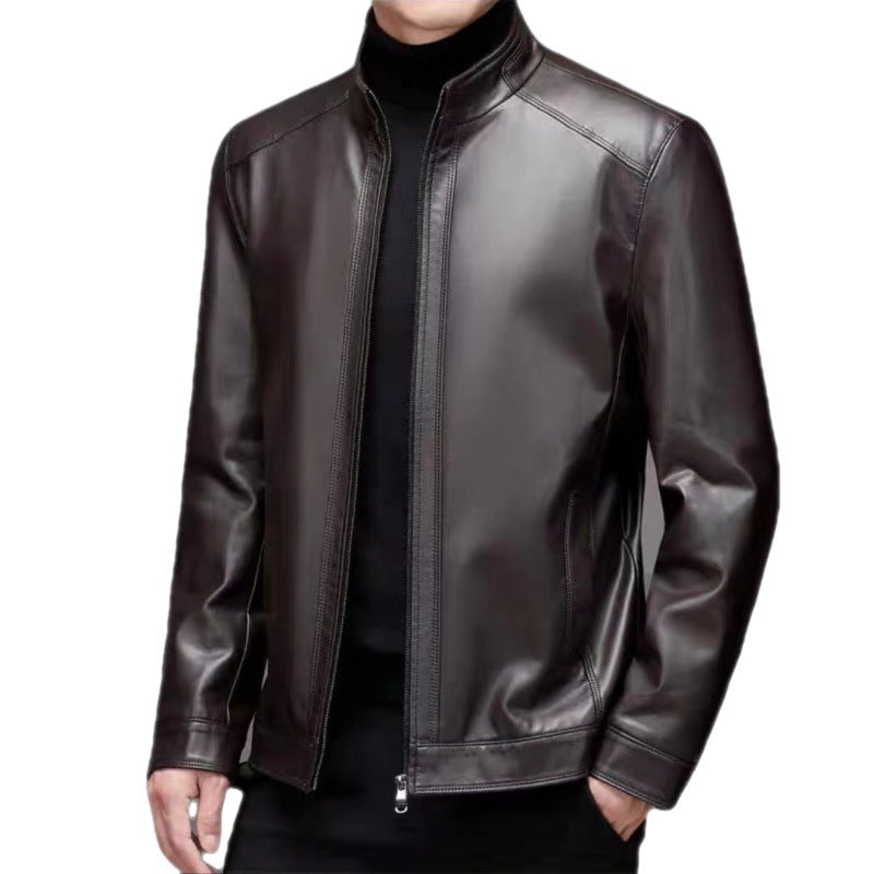 Veste en cuir homme à col montant, vue de face
