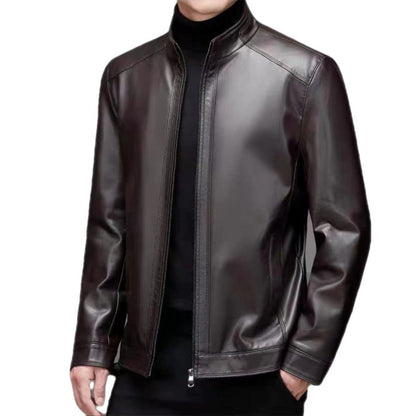 Veste en cuir homme à col montant, vue de face