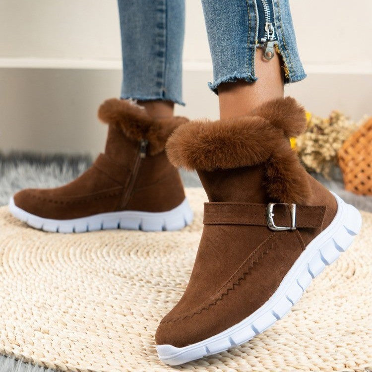 Bottines fourrées plates femme à boucle