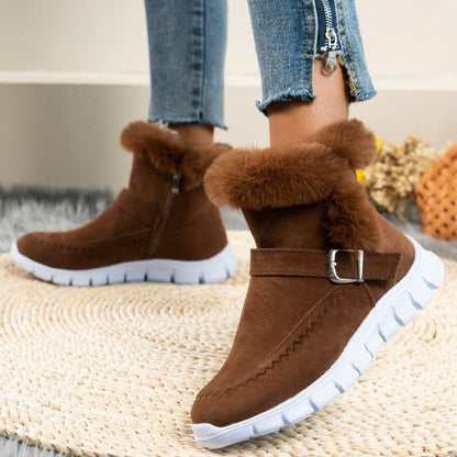 Bottines fourrées plates femme à boucle
