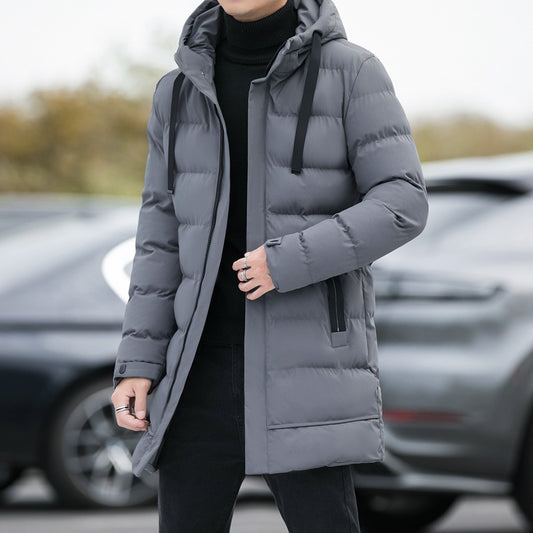 Manteau long à capuche homme gris argenté pour l'hiver