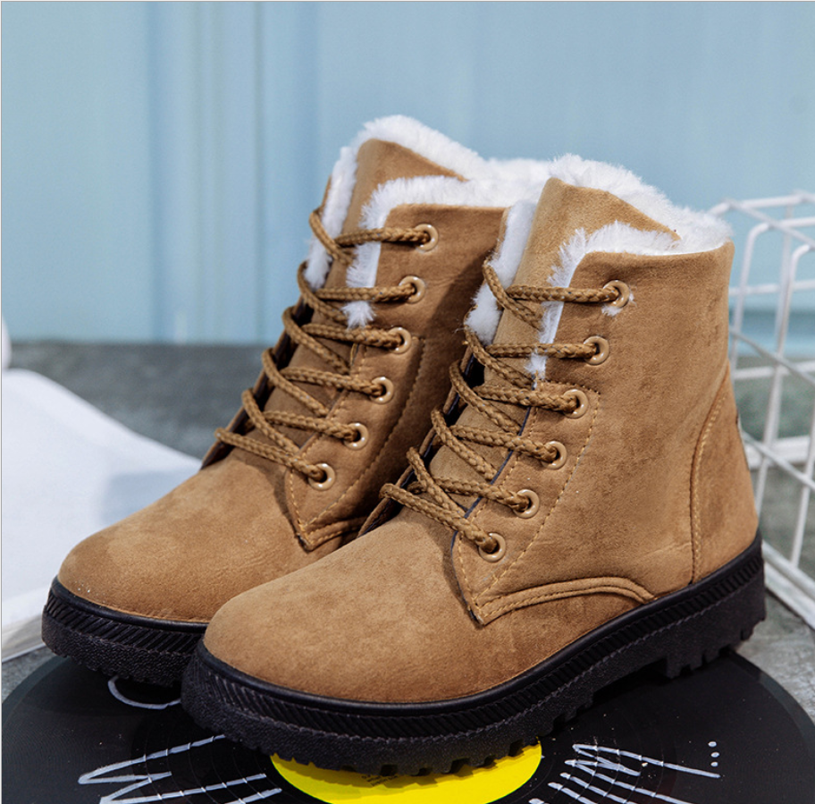 Bottes de neige femme plates à tige haute en tissu
