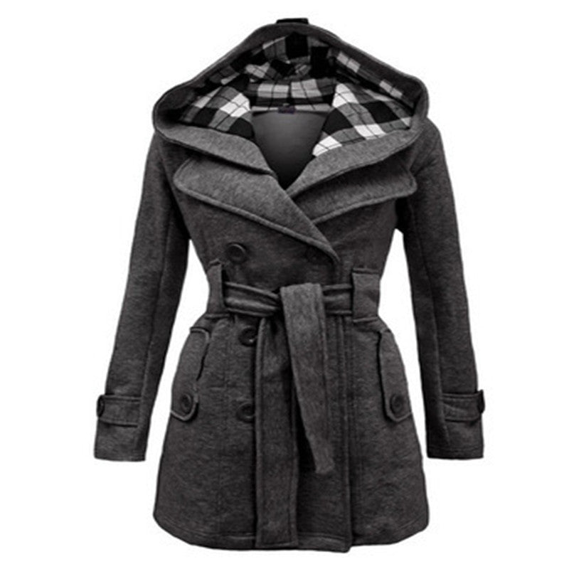 Manteau femme hiver boutonné à col large coupe ajustée