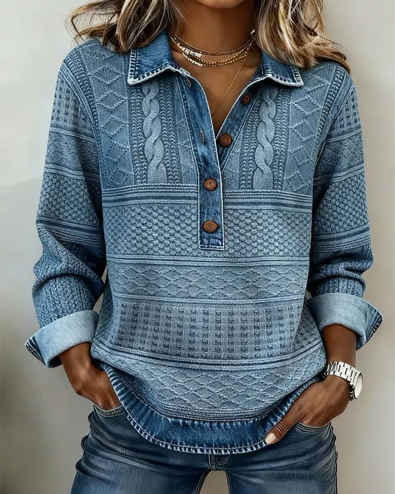 Sylvain | Haut maille effet denim col polo