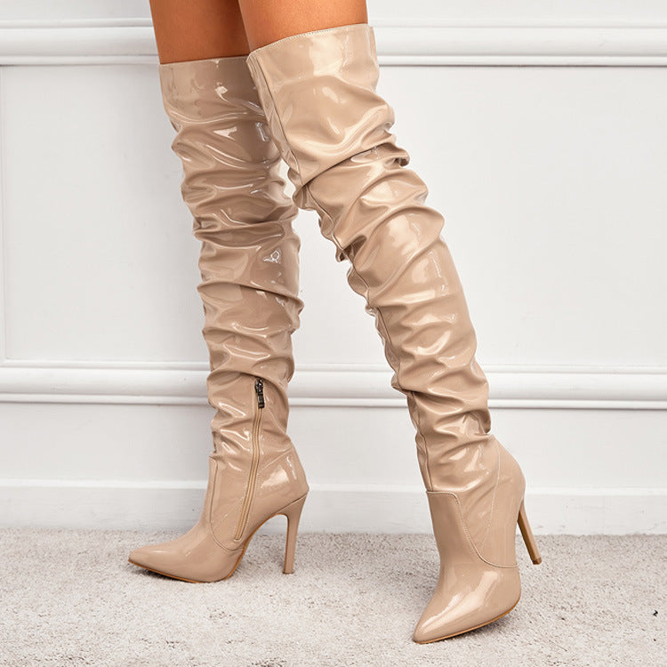 Bottes cuissardes femme à talon haut, vue de profil