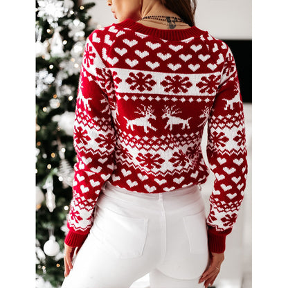 Pull de Noël femme motif renne et flocons de neige