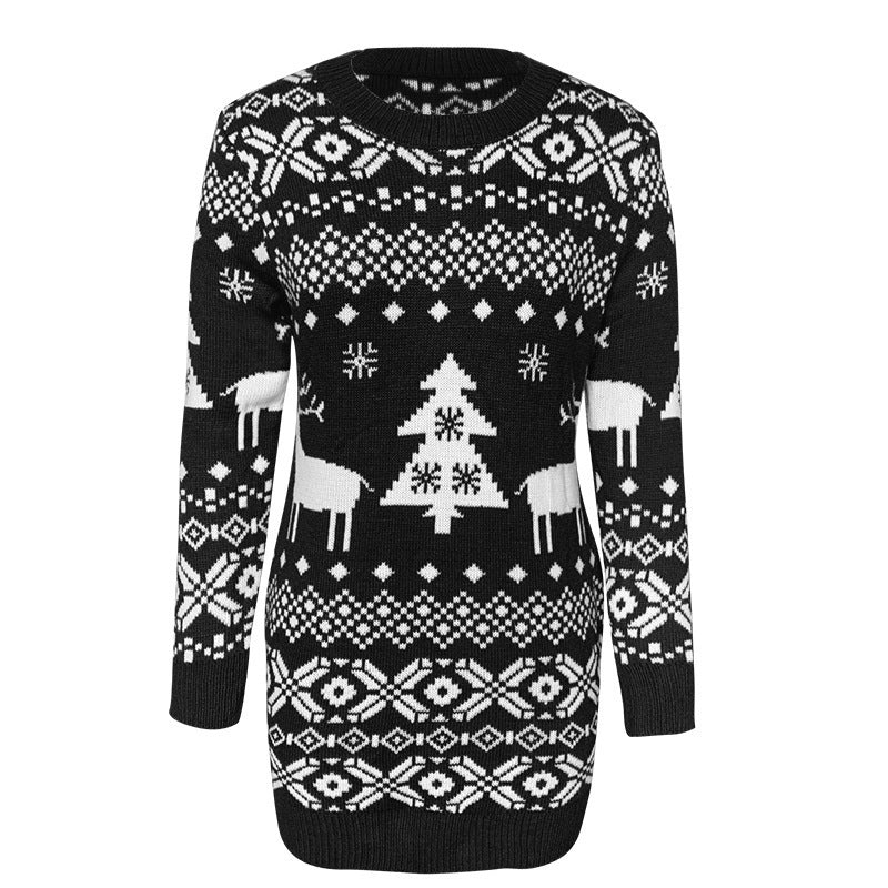 Pull de Noël femme motif renne et flocons de neige
