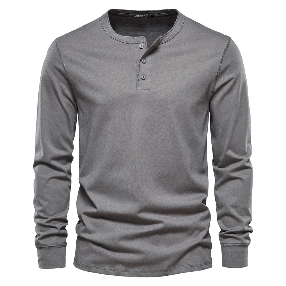 T-shirt homme à col tunisien manches longues - gris foncé
