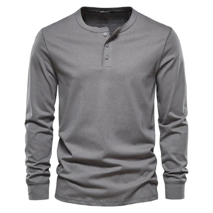 T-shirt homme à col tunisien manches longues - gris foncé
