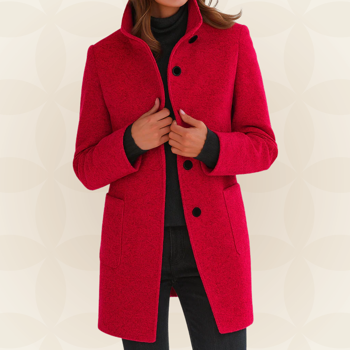Manteau femme à col haut coupe droite boutonné