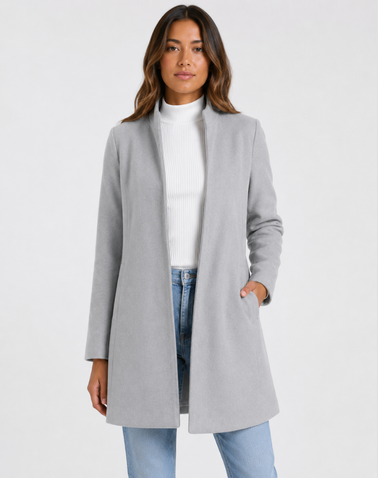 Manteau femme en laine coupe ville - gris clair