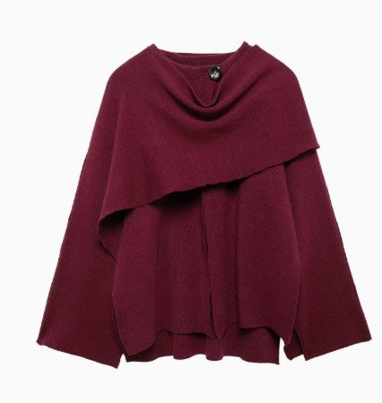 Manteau court femme en maille à écharpe asymétrique