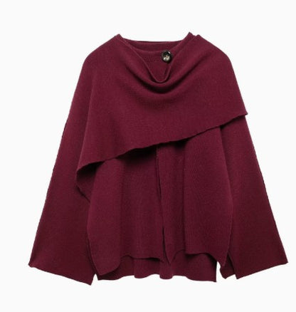 Manteau court femme en maille à écharpe asymétrique