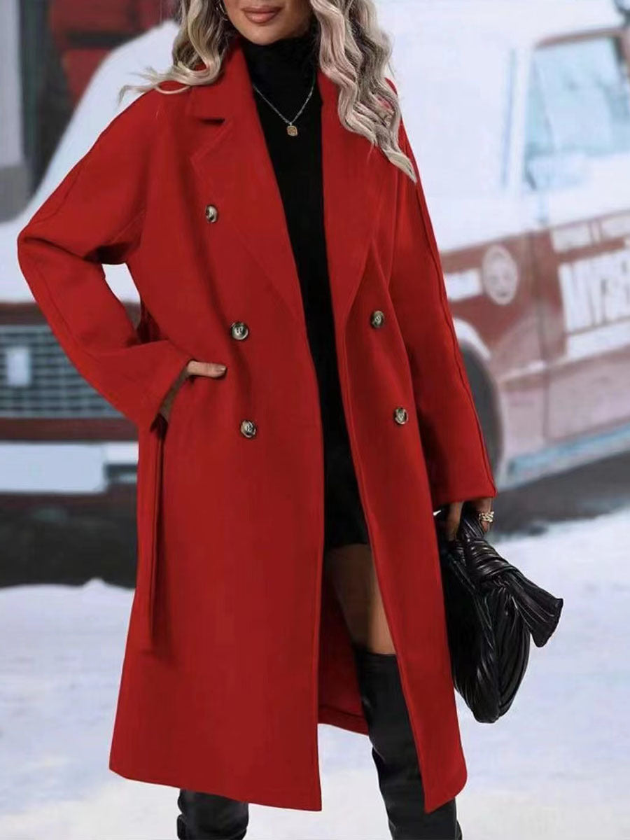 Trench long femme à ceinture et double boutonnage