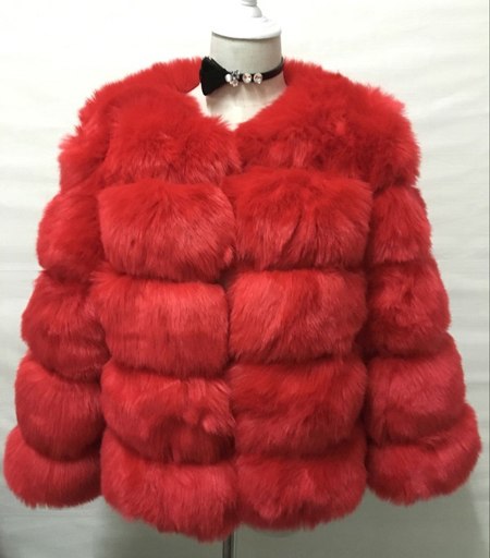 Manteau femme d'hiver court à effet fourrure bandes horizontales