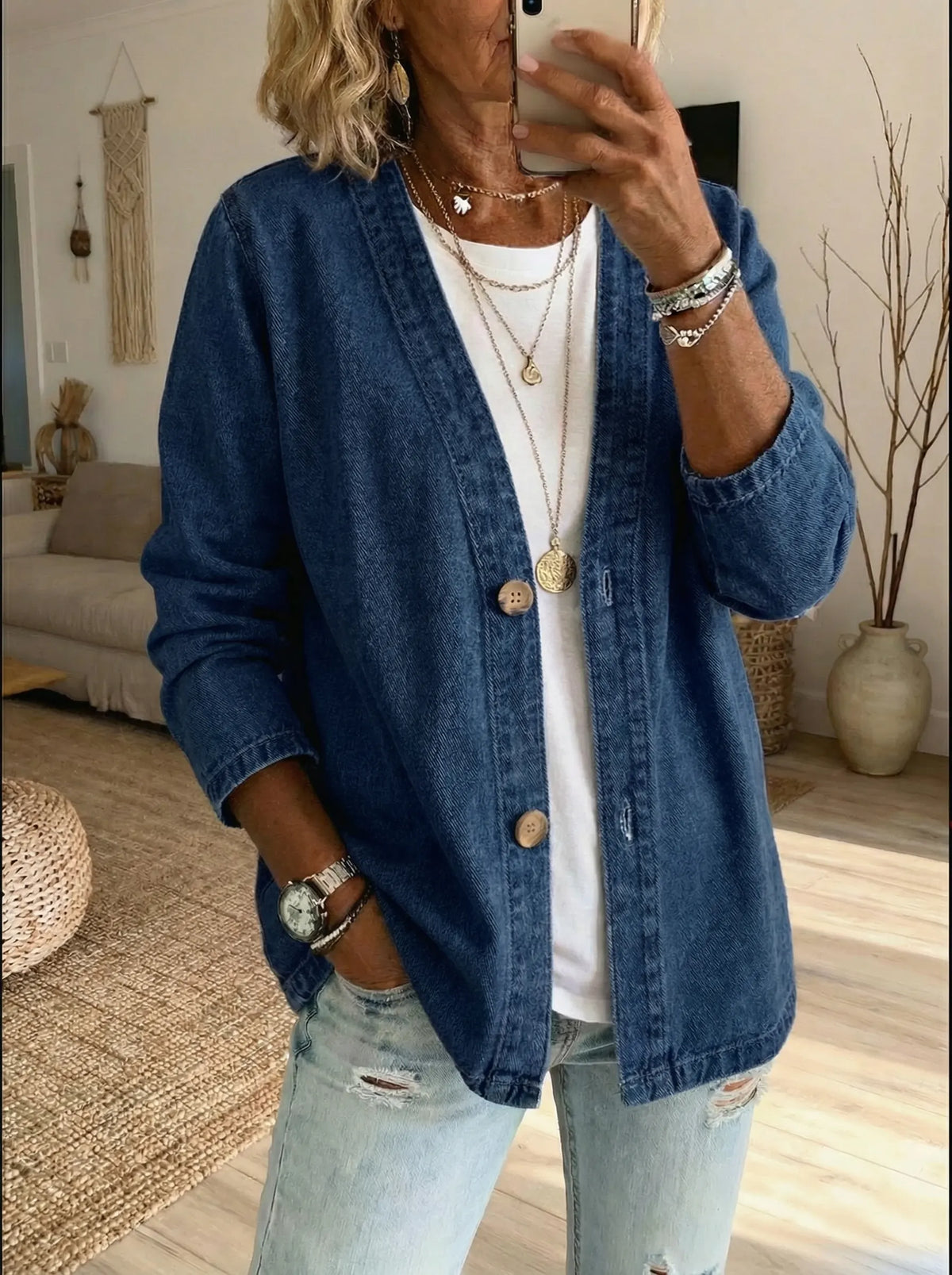 Margaux | Veste cardigan denim boutonnée