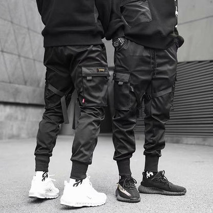 Pantalon cargo noir homme à taille élastique