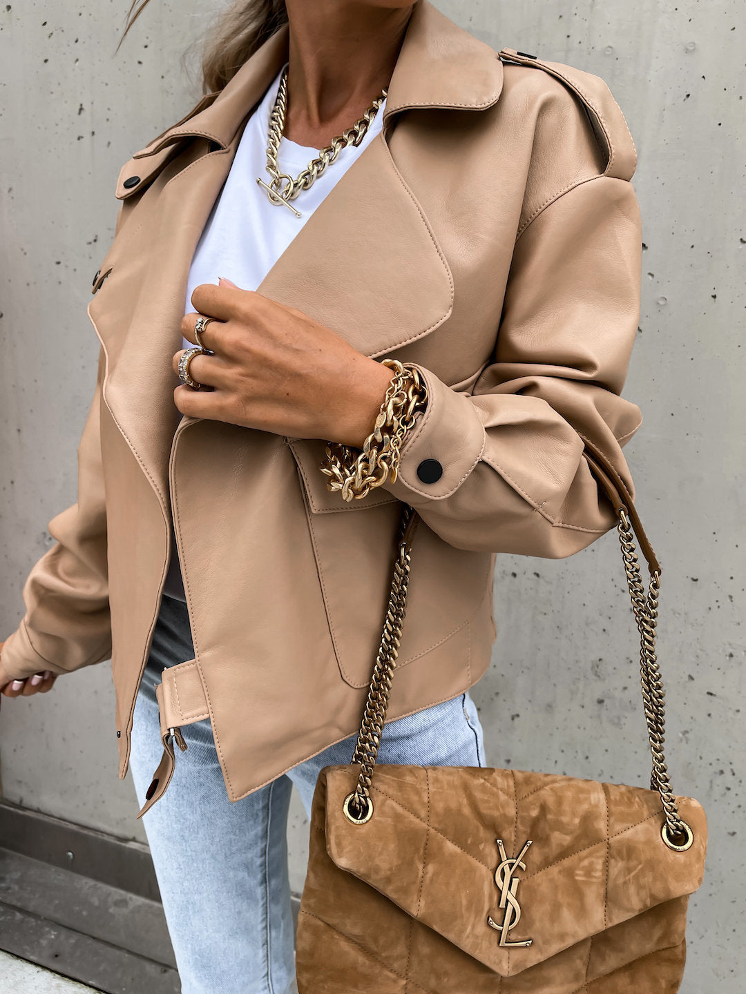Veste en simili cuir femme coupe ample col revers