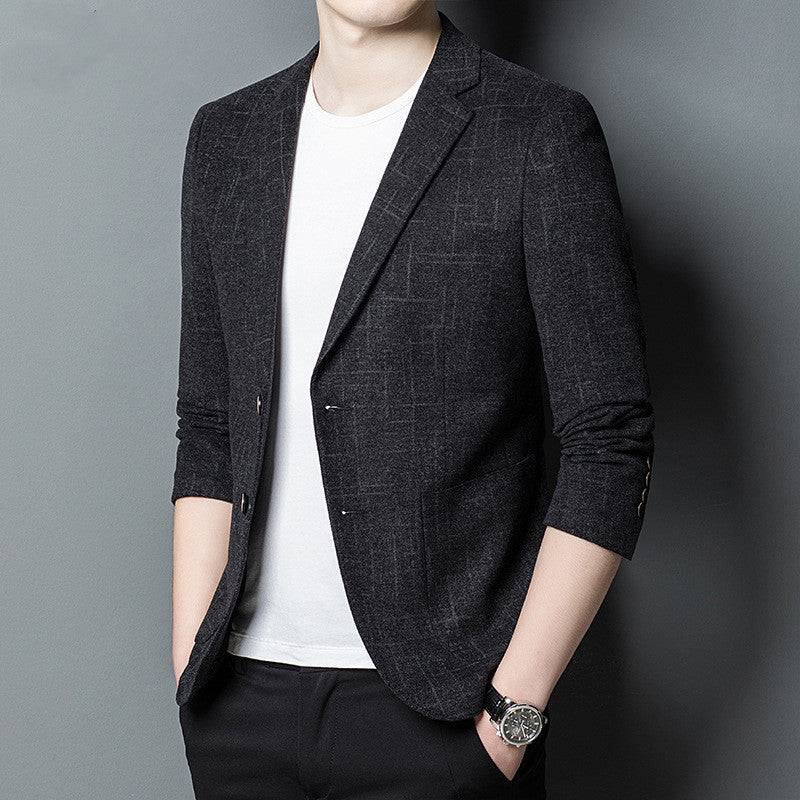 Veste homme noire jacquard col tailleur coupe slim