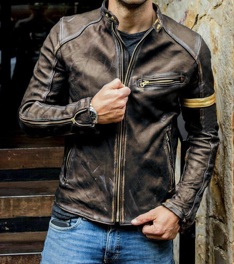 Veste motard homme punk zippée sans capuche sur fond neutre