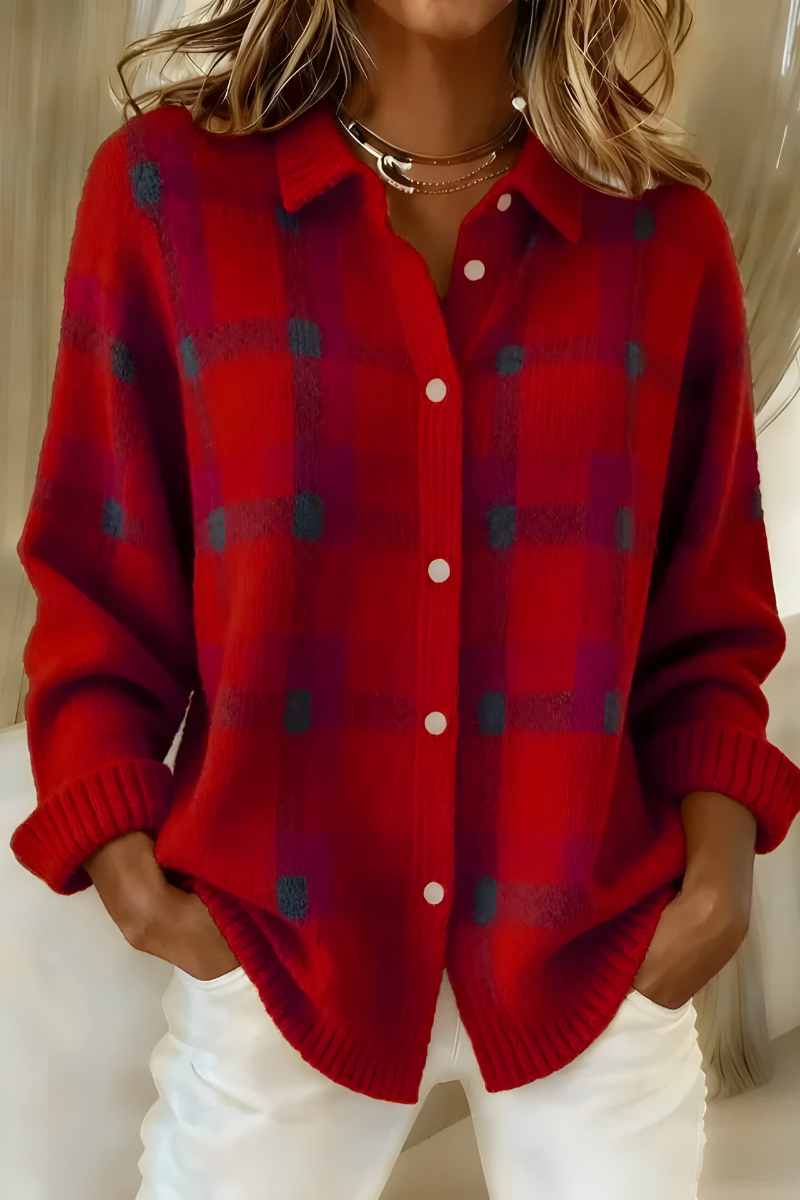 Cardigan femme oversize à carreaux et boutons
