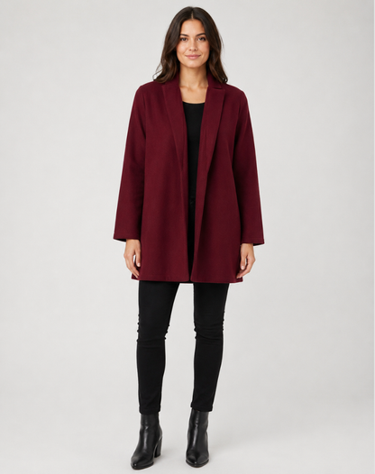 Manteau femme en laine coupe ville - bourgogne