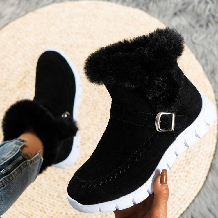 Bottines fourrées plates femme à boucle