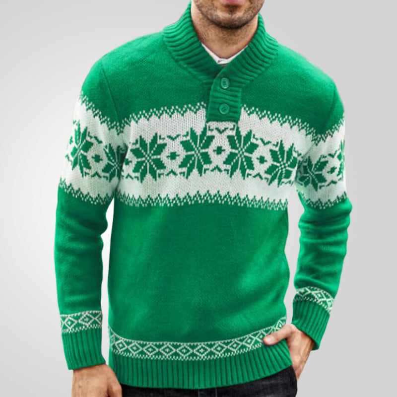 Pull homme jacquard vert à manches longues
