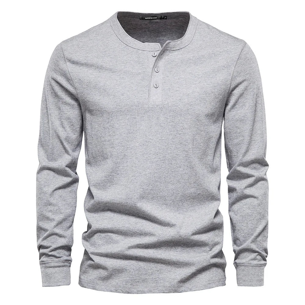 T-shirt homme à col tunisien manches longues - gris clair
