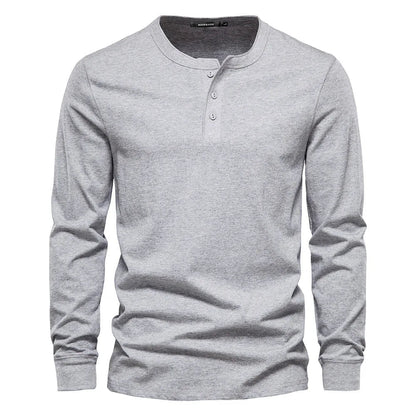 T-shirt homme à col tunisien manches longues - gris clair