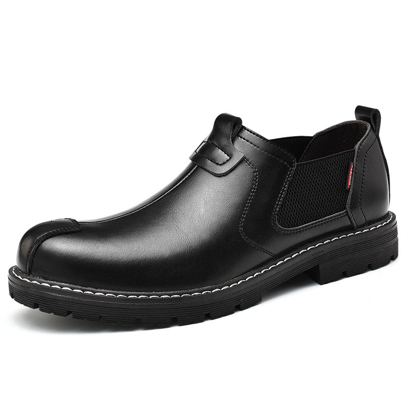Mocassins homme en cuir, bout rond, marron rouge