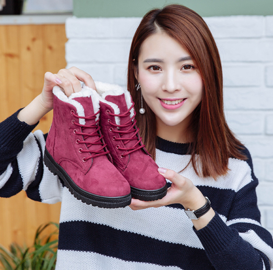 Bottes de neige femme plates à tige haute en tissu