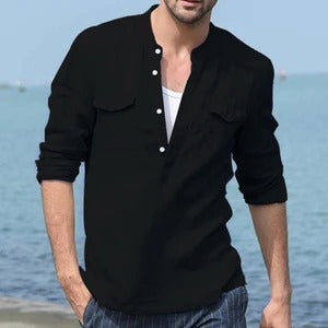 Chemise homme manches longues en coton et lin