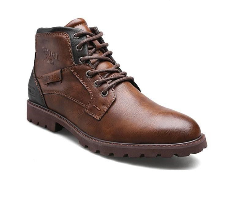 Bottines motards homme marron à zip et lacets