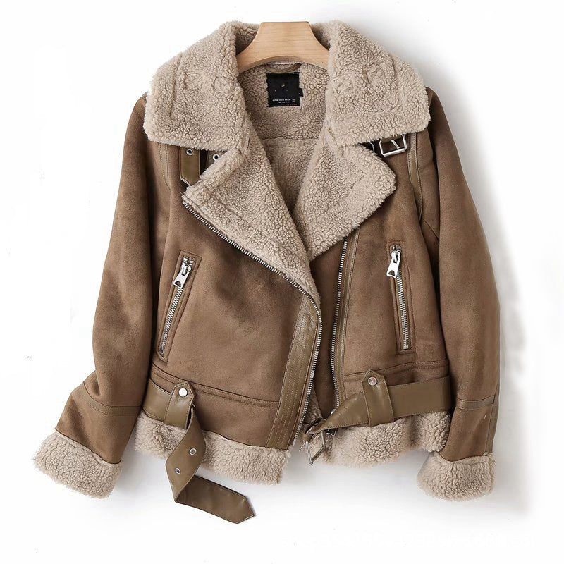 Veste femme en suède col revers style motard