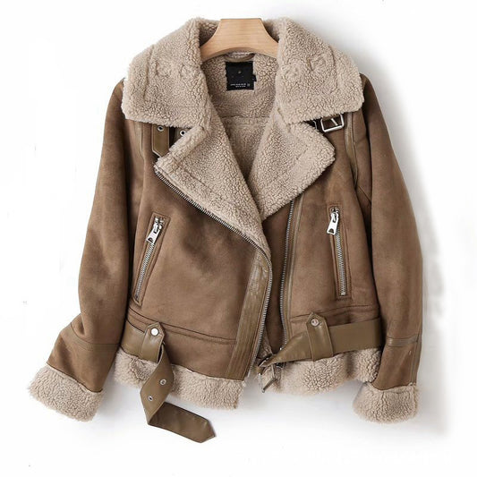 Veste femme en suède col revers style motard