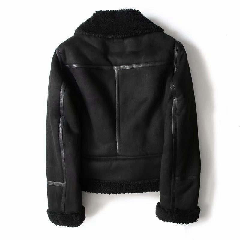 Veste femme en suède col revers style motard
