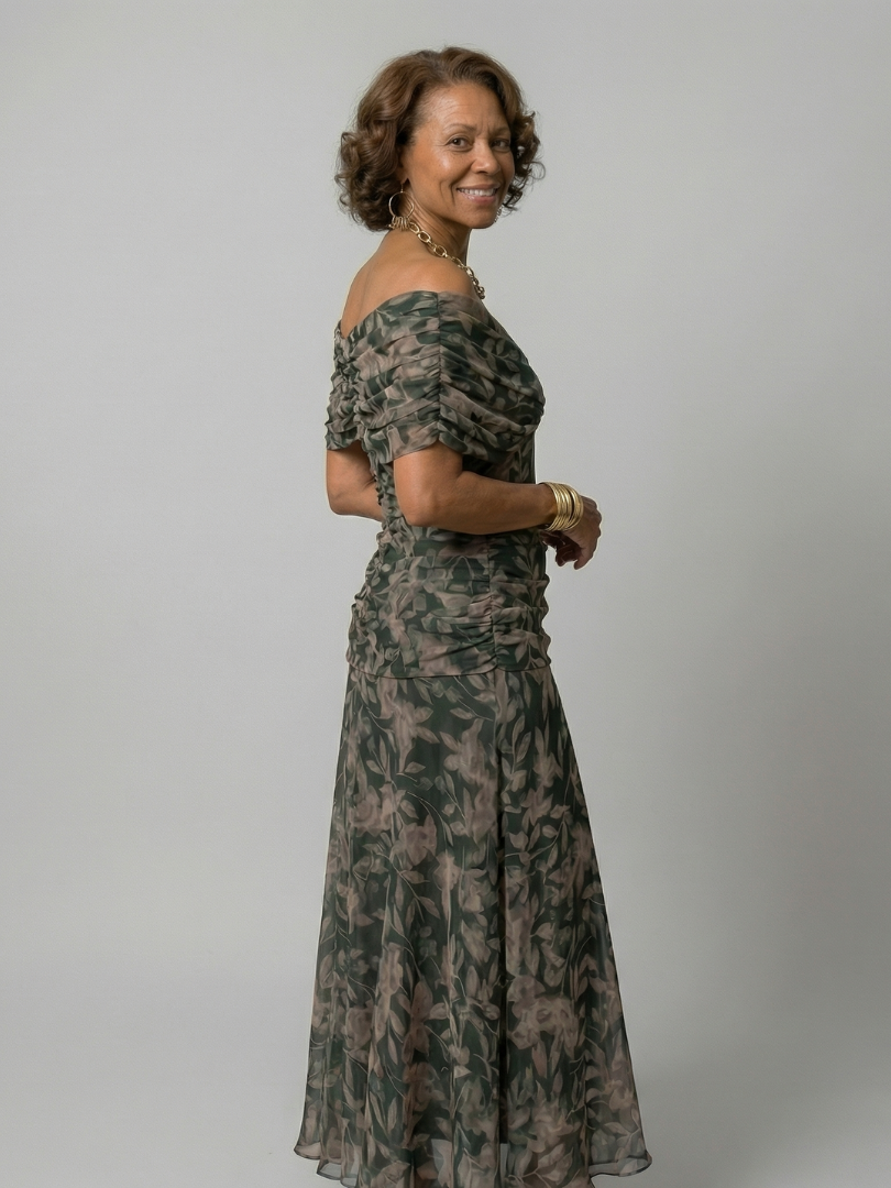 Isaline | Robe Midi Épaules Dénudées Fluide