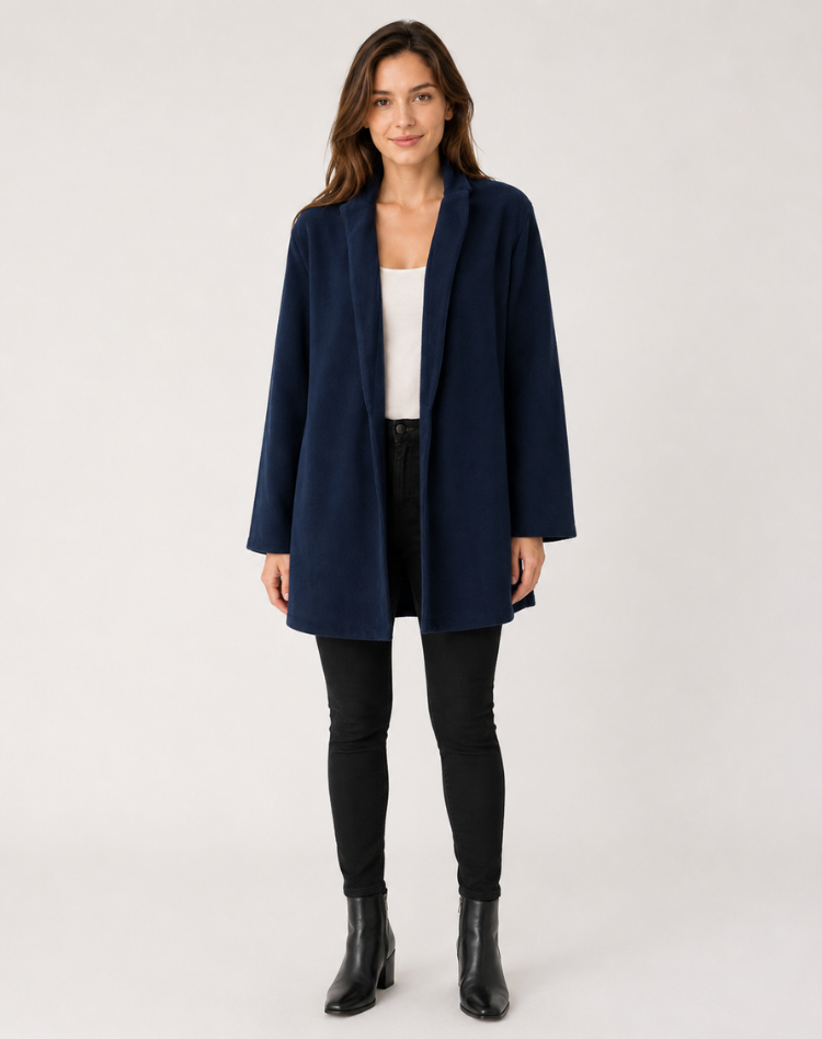 Manteau femme en laine coupe ville - bleu marine