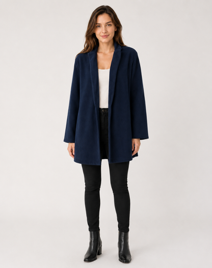 Manteau femme en laine coupe ville - bleu marine