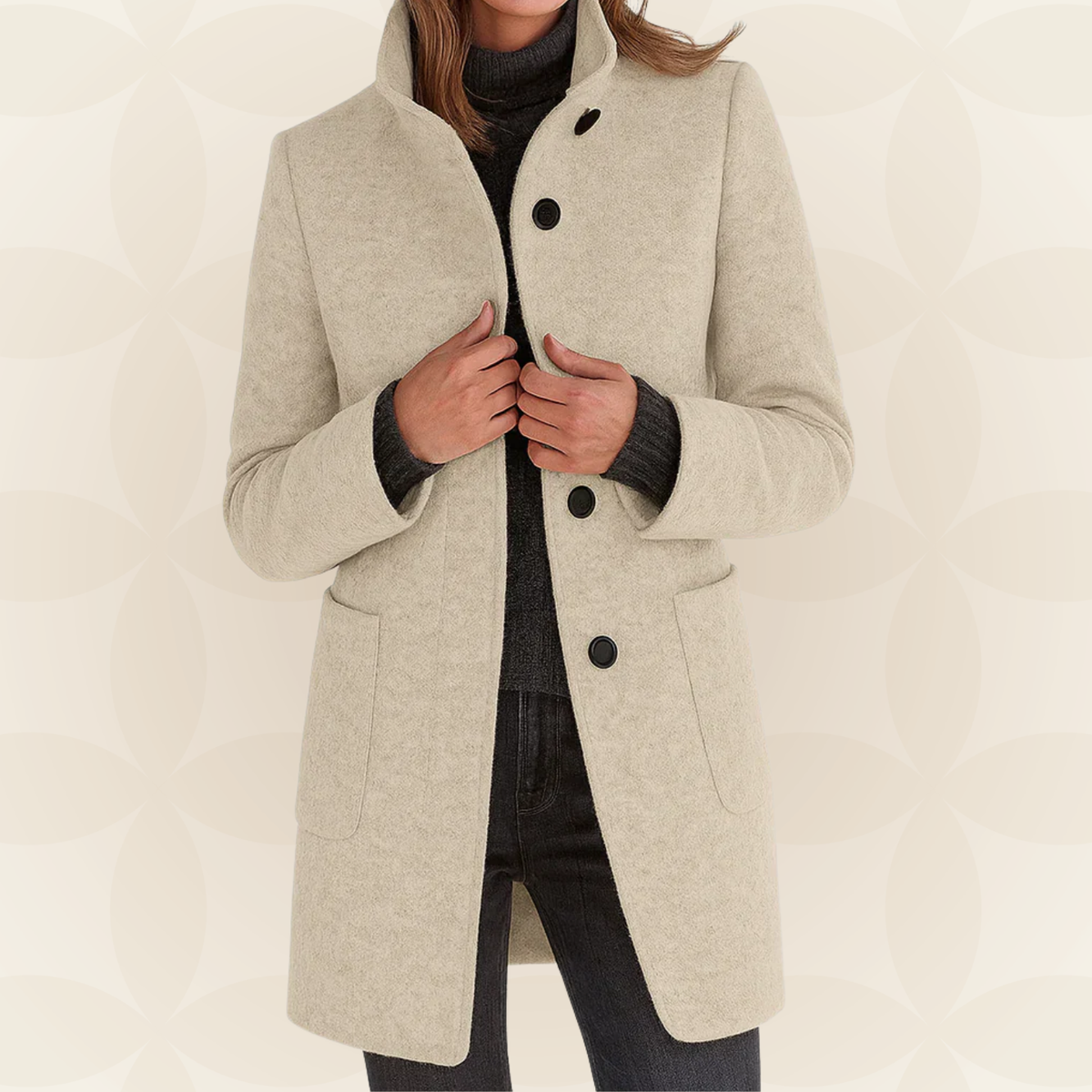 Manteau femme à col haut coupe droite boutonné