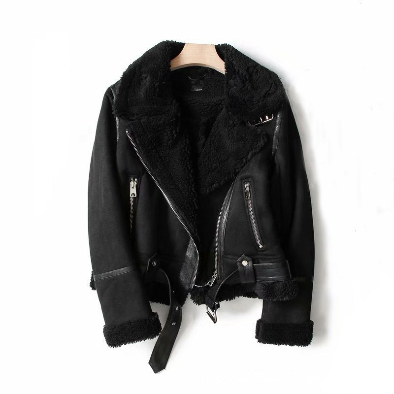 Veste femme en suède col revers style motard