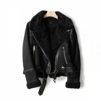 Veste femme en suède col revers style motard
