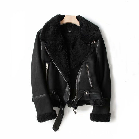 Veste femme en suède col revers style motard