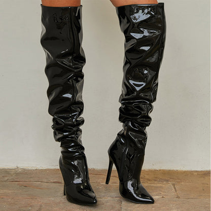 Bottes cuissardes femme à talon haut, vue de profil