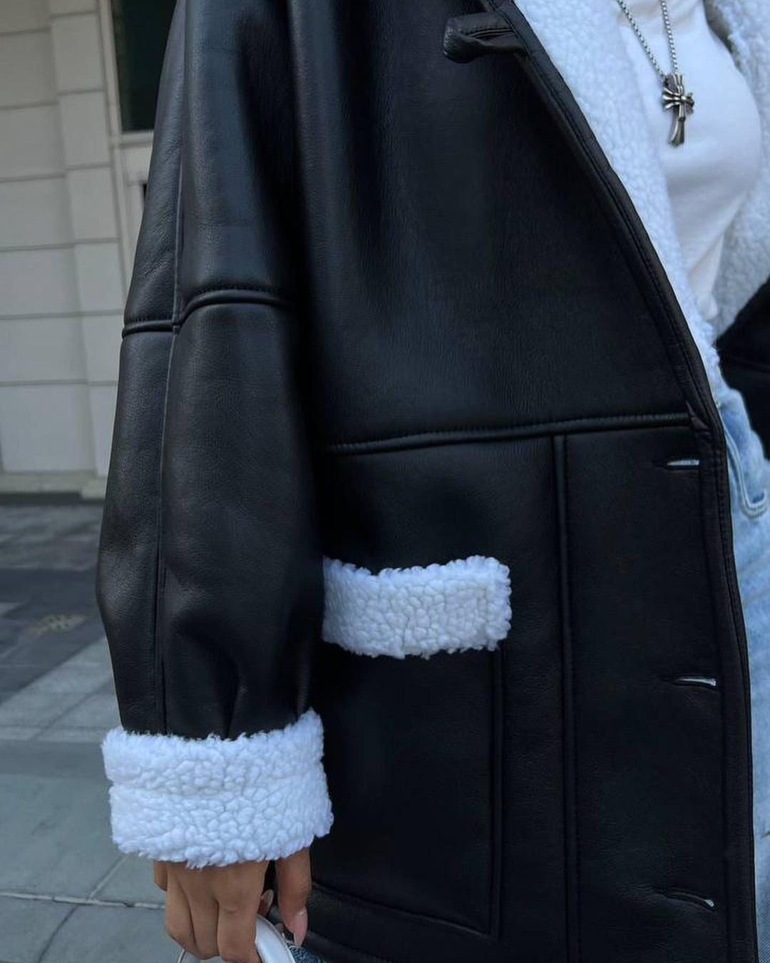 Manteau femme long en similicuir à poches