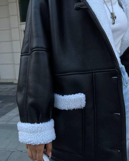 Manteau femme long en similicuir à poches