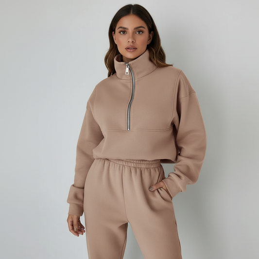 Tenue casual femme avec demi-zip - kaki