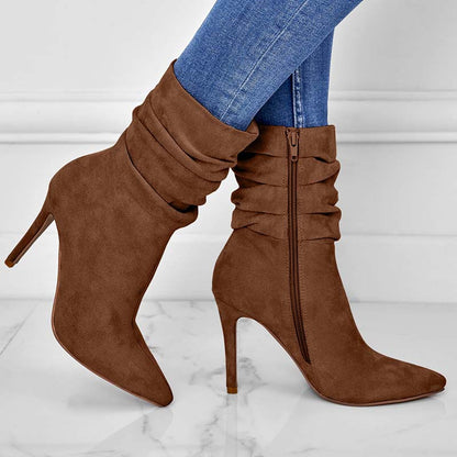 Bottines femme en suède à bout pointu et talon aiguille